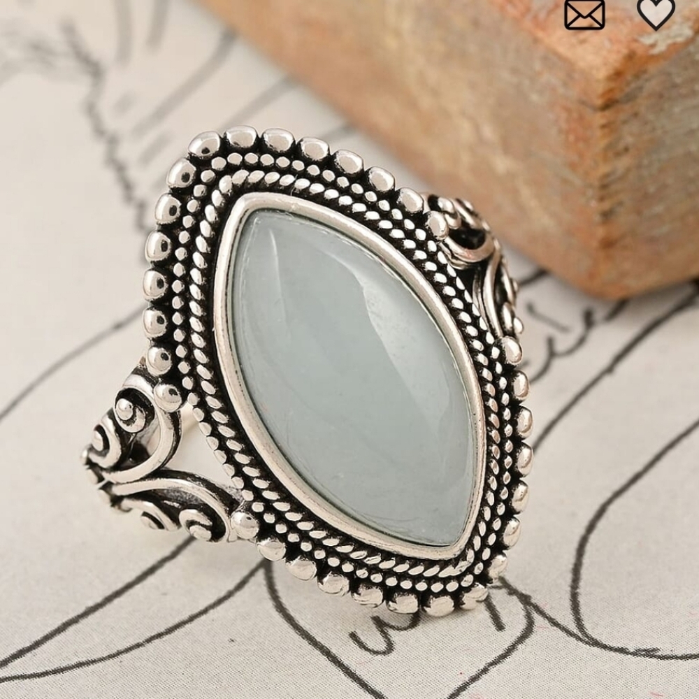 🆕️ Size 11 Aquamarine Marquee Ring in Black Oxidized Silvertone 5.50 ctw